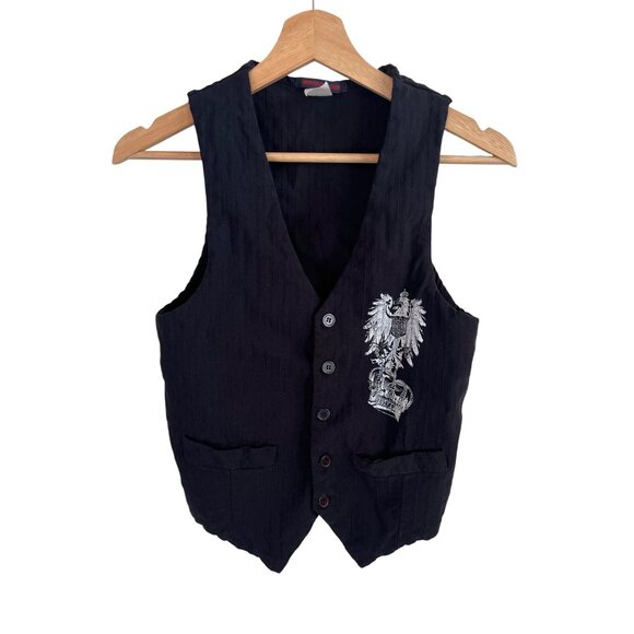 Motto DBA Clone Black Vest With Eagle Crest & Crown Design Women's Size L - Picture 1 of 5